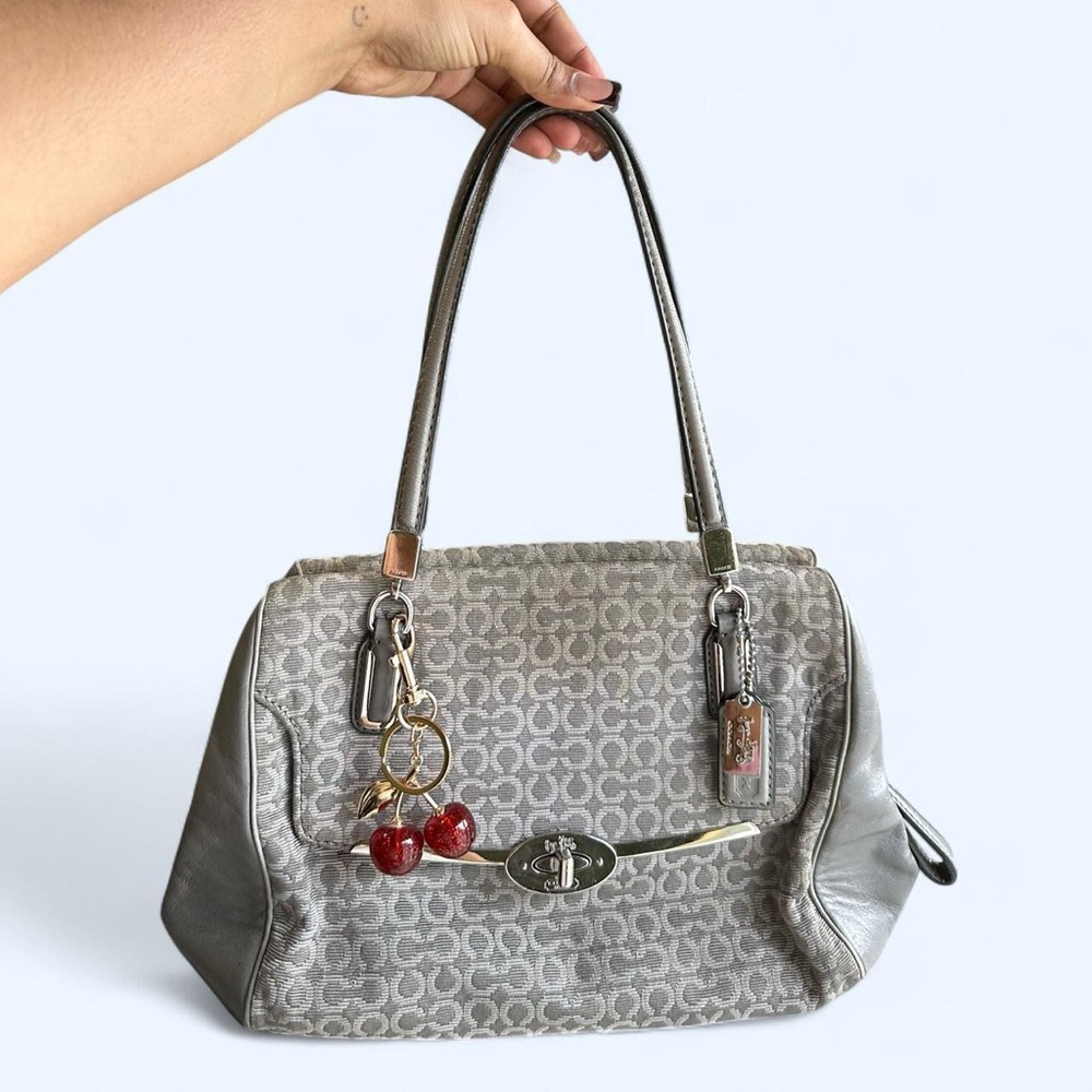 Coach Madison Gray Signature C-Pattern HandBag w/ Silver Accents & Cherry